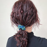 Velour Blue Green Chain Mini Scrunchie