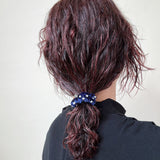 Velour Navy Pearl Mini Scrunchie