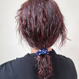 Velour Navy Pearl Mini Scrunchie