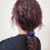 Velour Navy Pearl Mini Scrunchie