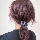 Velour Navy Chain Mini Scrunchie