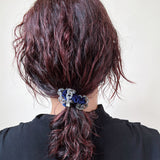 Velour Navy Chain Mini Scrunchie